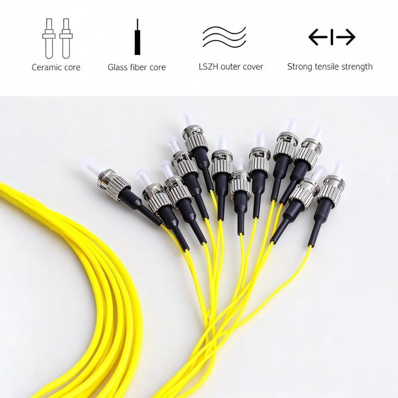 Elfcam - Fiber Optic Pigtail 12 Fibers Singlemode Simplex ST/UPC 9/125um OS2, Yellow - Image 3